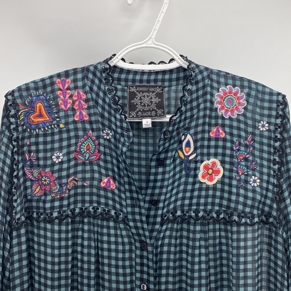 Johnny Was Jade Gingham Plaid Lana Tiered Midi dress size S bohemian prairie - Picture 4 of 15